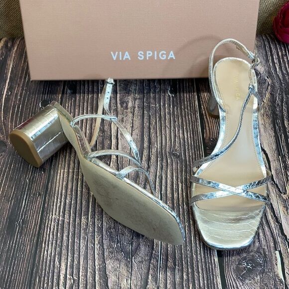 VIA SPIGA Silver Leather Roslyn Sandal - Picture 1 of 8